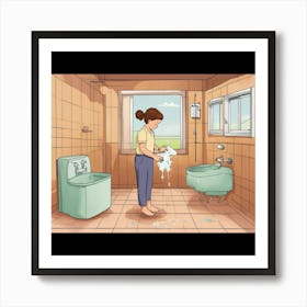 Woman Cleaning A Bathroom Art Print