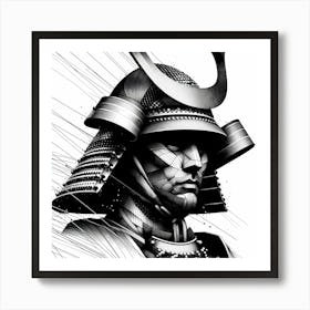 Samurai Head - Abstract Line Art Illustration 109 Art Print