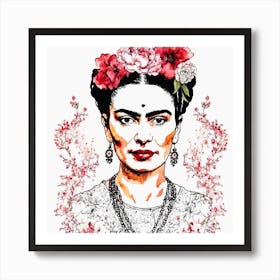 Floral Frida Kahlo Portrait Painting (5) Art Print
