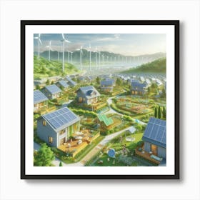 Village With Wind Turbines Art Print