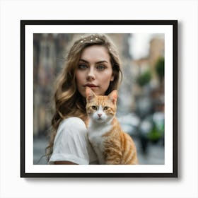 Portrait Of A Woman Holding A Cat 1 Art Print