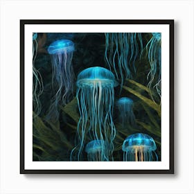 Bioluminescent Jellyfish Abstract Fractal Patternin The Jungle By Jacob Lawrence And Francis Pi 987961941 (2) Art Print