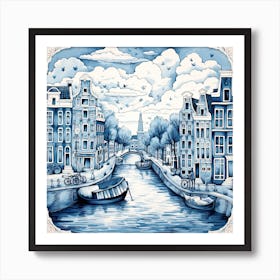 Amsterdam Canal Delft Tile Illustration 3 Art Print