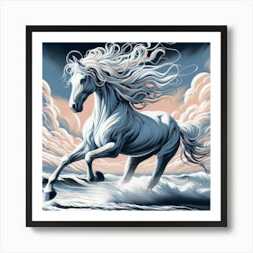 White Horse In The Sea Art Print
