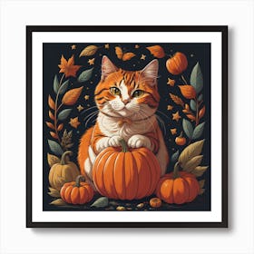 Cat With Pumpkins 1 Art Print