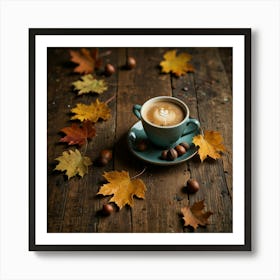 Coffee And Autumn Leaves 2 Art Print