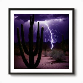 Desert Lightning Over Cactus Art Print