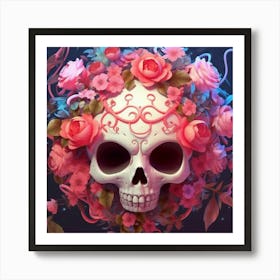 Skull With Flowers Art Print