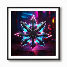 6 Blades Ninja Shuriken With Neon Lights Art Print