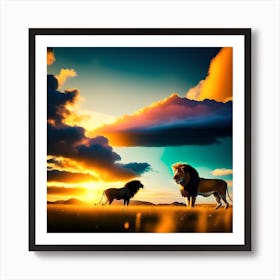 Lion And The Bison Art Print