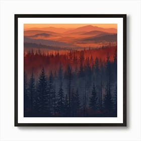 Sunset In The Forest Art Print