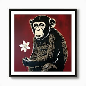 Doty monkey with flower Art Print