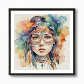 Indian Woman Watercolor Painting 1 Poster