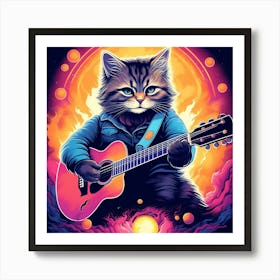 Cat Playing Guitar 2 Art Print