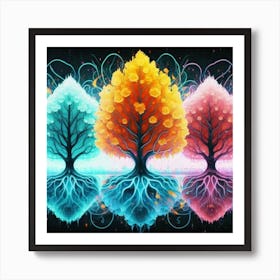 Three Colorful Trees in neon colors 19 Art Print