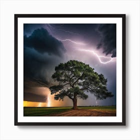 Lightning Over A Tree Art Print