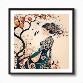 Dancing With Peaches, Turquoise and Peach Art Print