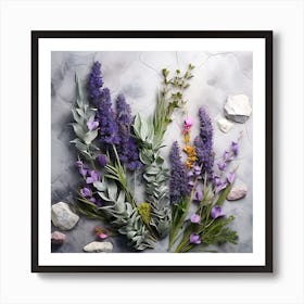 Lavender Flowers On A Marble Background Art Print