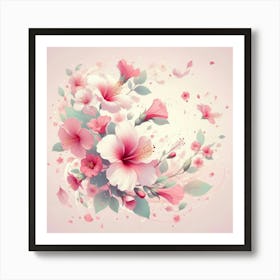 Pink Hibiscus Flowers Art Print