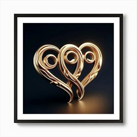 Golden Heart 3d Illustration Art Print