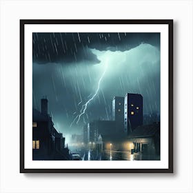 Lightning In The Dark City 1 Art Print