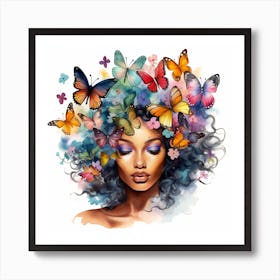 Maraclemente Black Woman Watercolors With Colorful Flowers And 2 Art Print