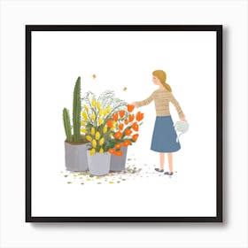 Watering Flowers Square Art Print