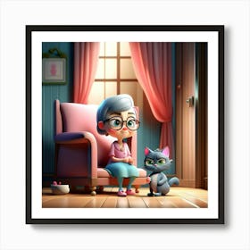 Old Lady And The Cat Art Print