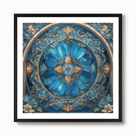 Vintage stained glass wallpaper floral with blue, green and yellow Art Print