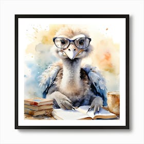 Ostrich Reading Book Art Print