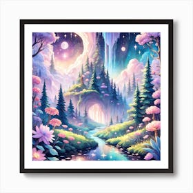 A Fantasy Forest With Twinkling Stars In Pastel Tone Square Composition 280 Poster