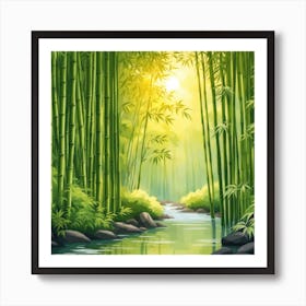 A Stream In A Bamboo Forest At Sun Rise Square Composition 292 Art Print