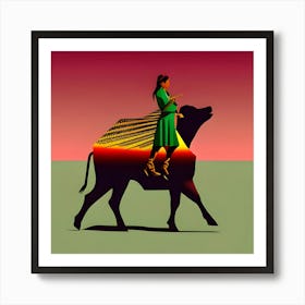 Woman and Buffalo Abstract Art Print