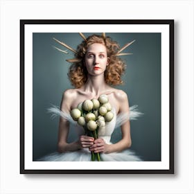 Girl With Flowers Art Print