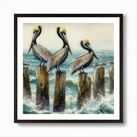 Pelicans At The Beach Art Print