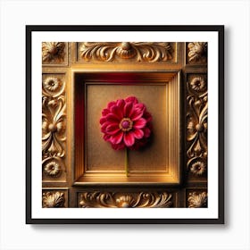 Dahlia Flower In Gold Frame Art Print