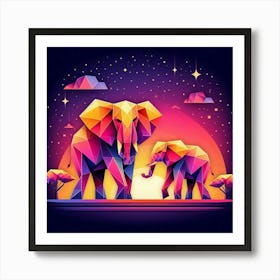 The Sapphire and Ruby Sentinels Elephants Art Print