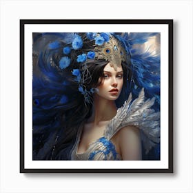 Blue Peacock lady Art Print