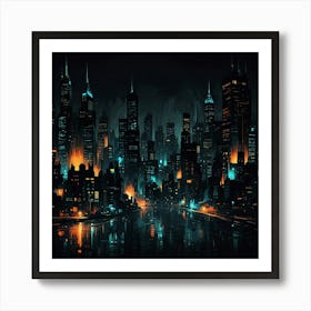 Abstract Depiction Of A City At Night Art Print