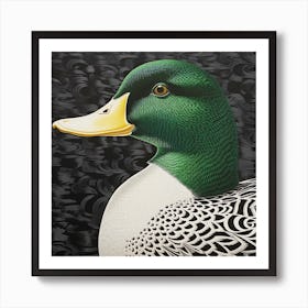 Ohara Koson Inspired Bird Painting Mallard Duck 2 Square Art Print