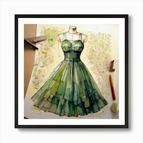 Firefly Frock, Watercolor, Illustration, Paper, Recycled Materials, Fashion Design, Sketch, Detailed (8) Art Print