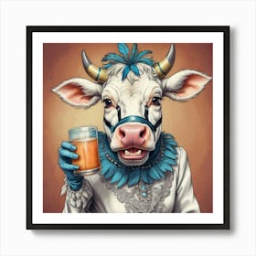 Cow With A Glass Of Juice Art Print