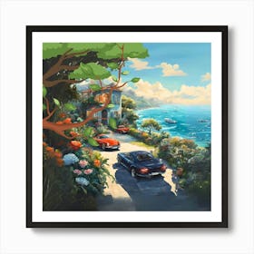 Cars By The Sea in Summer story Plants Art Print