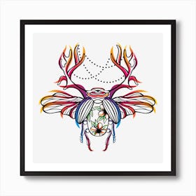 Decorative Beetle With Flowers  Art Print