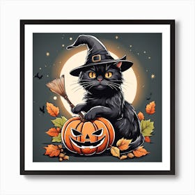 Cute Cat Halloween Pumpkin (28) Art Print
