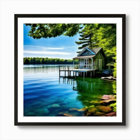 Summer House Lake Water Trees Nature Landscape Scenery Vacation Relaxation Tranquil Seren (2) Art Print