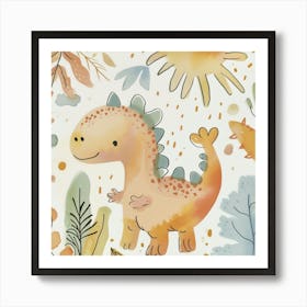 Cute Muted Pastels Stegosaurus Dinosaur  1 Art Print