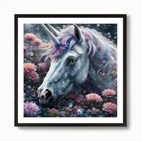 Unicorn In Flowers Art Print