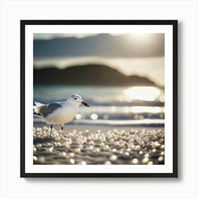 Seagull On Pearls Art Print