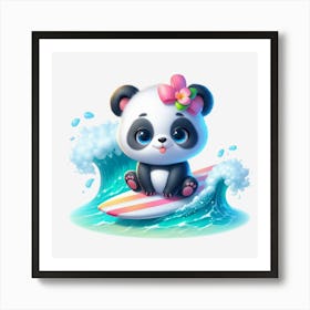 Panda Bear Surfing Art Print